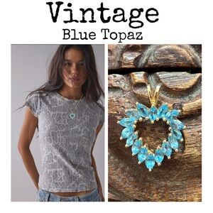 Vintage 14K Gold Blue Topaz Heart Pendant